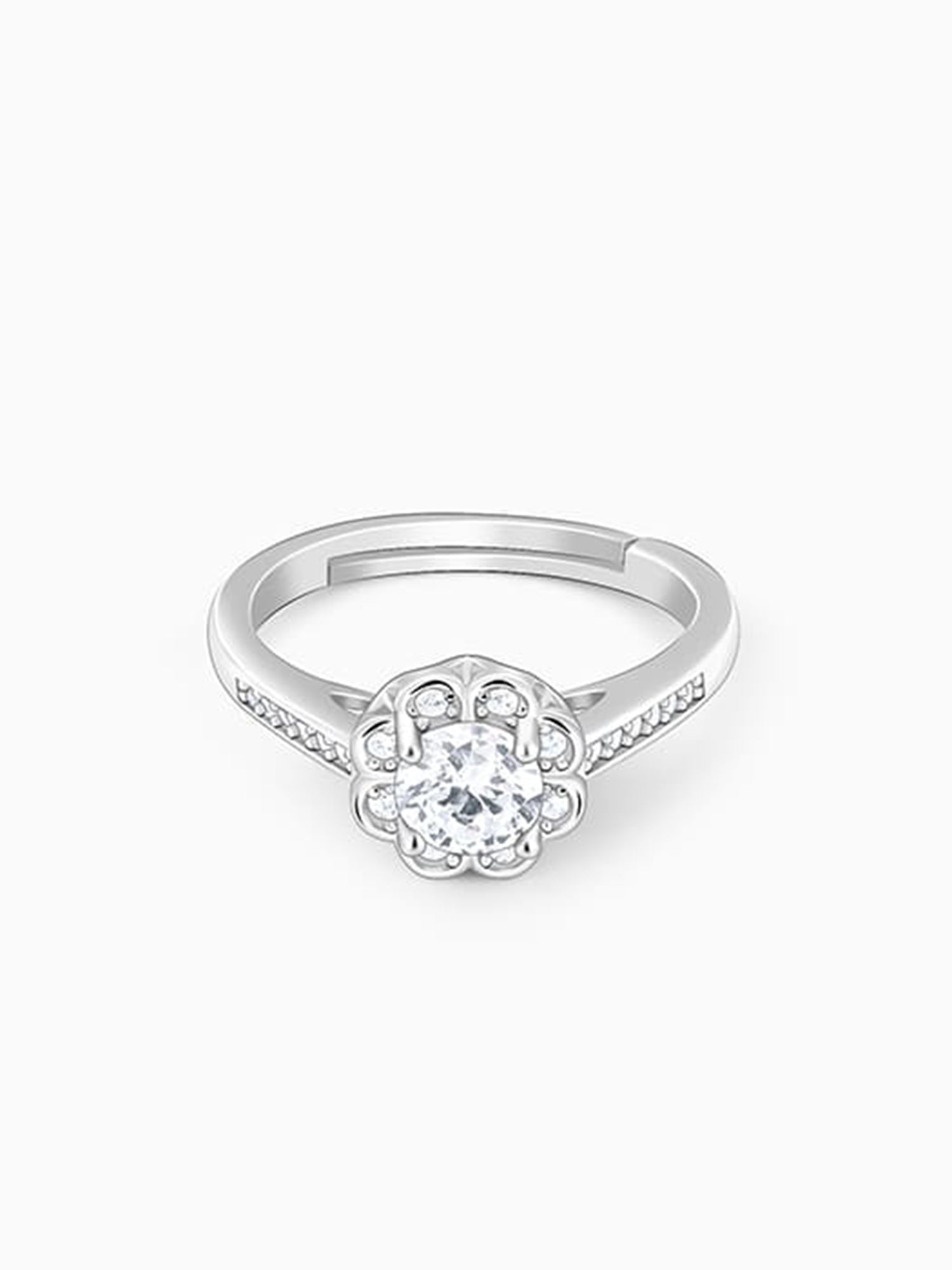 Silver Zircon Flower Blossom Ring