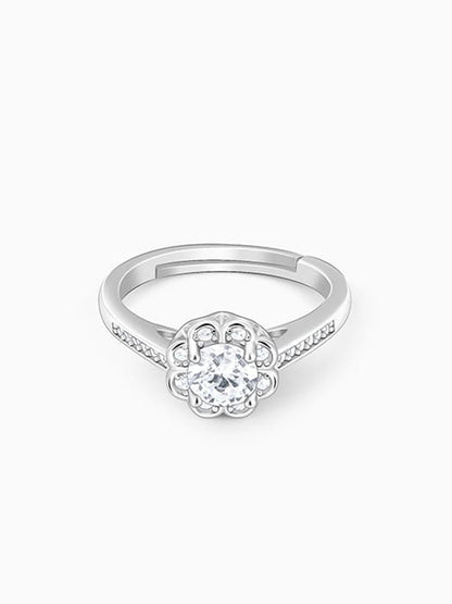 Silver Zircon Flower Blossom Ring