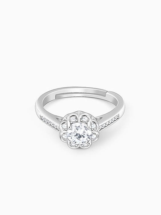 Silver Zircon Flower Blossom Ring