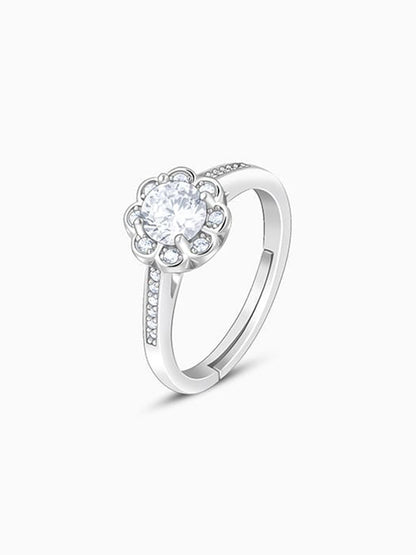 Silver Zircon Flower Blossom Ring