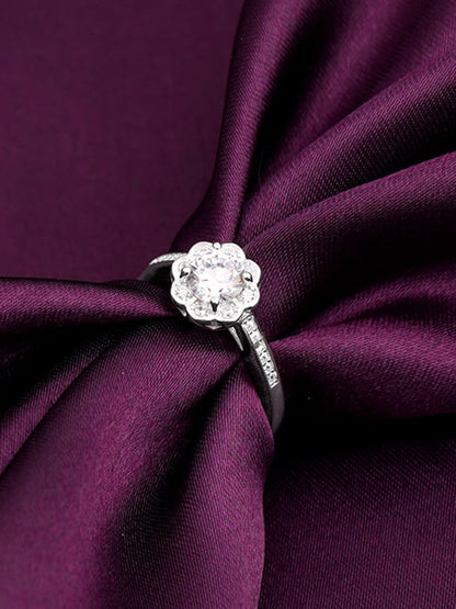 Silver Zircon Flower Blossom Ring