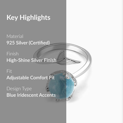 Silver Gleaming Blue Fish Tail Ring