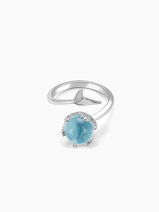 Silver Gleaming Blue Fish Tail Ring