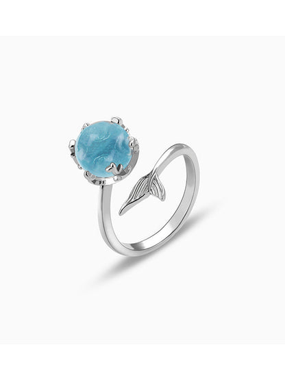 Silver Gleaming Blue Fish Tail Ring