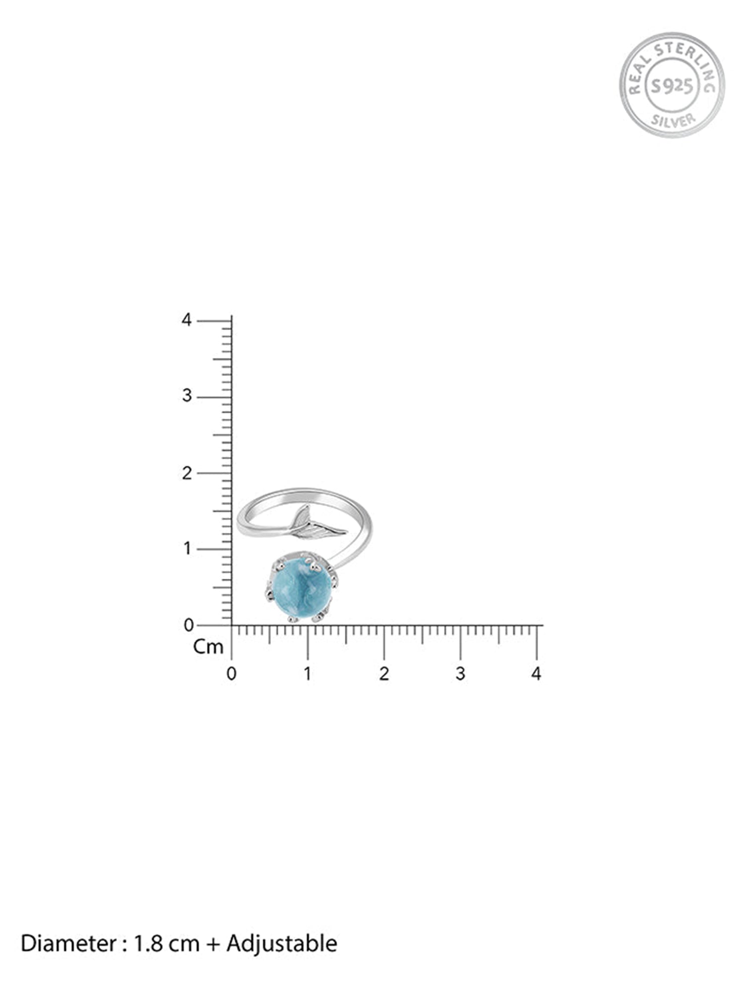 Silver Gleaming Blue Fish Tail Ring