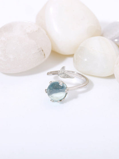 Silver Gleaming Blue Fish Tail Ring