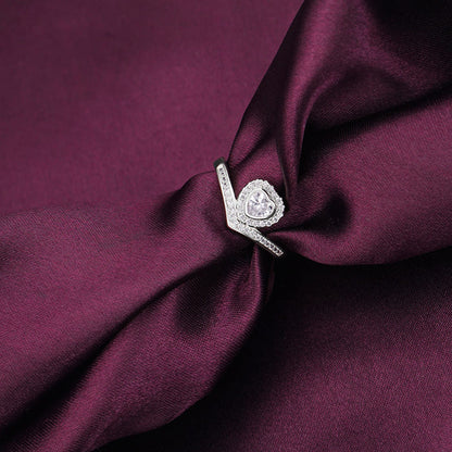 Silver Zircon Crown Heart Ring