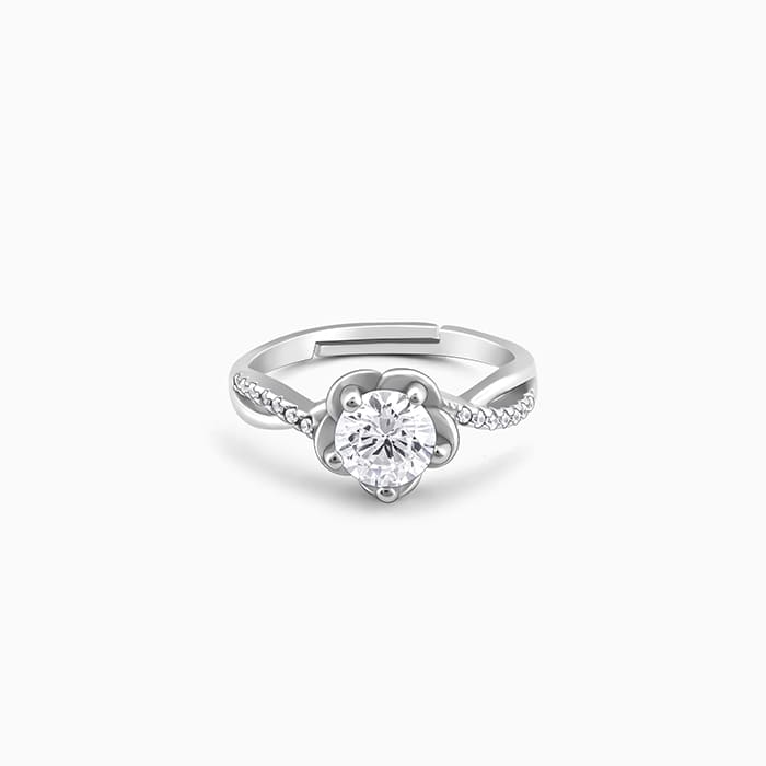 Silver Zircon Shining Flower Ring - Image 1