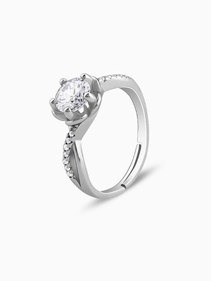 Silver Zircon Shining Flower Ring