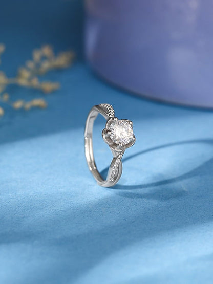 Silver Zircon Shining Flower Ring
