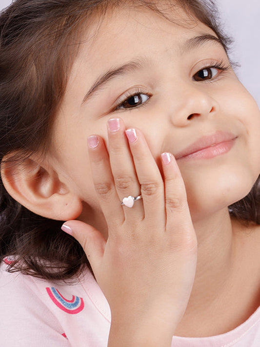 Silver Baby Pink Love Kids Ring