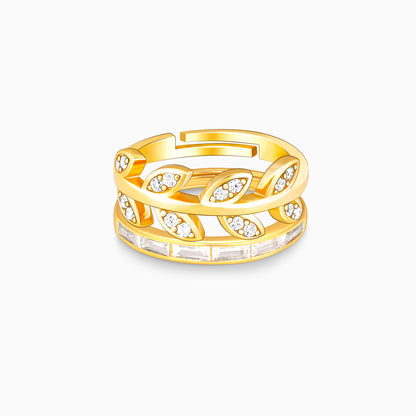 Golden Leafy Embrace Stackable Rings