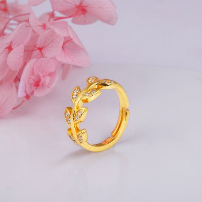 Golden Leafy Embrace Stackable Rings
