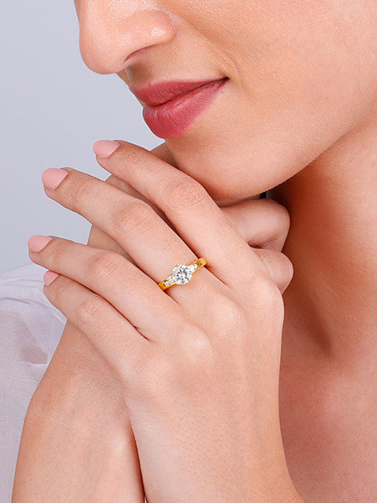 Golden Sparkling Solitaire Ring