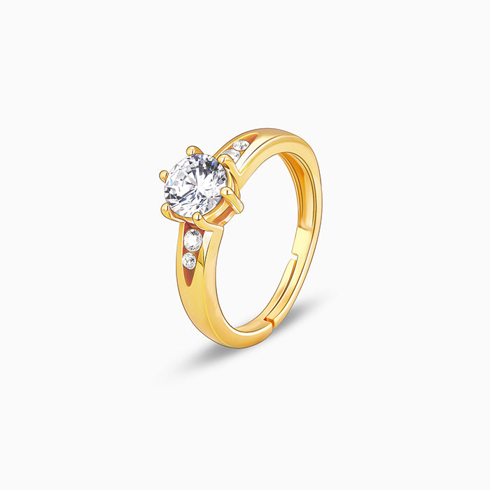 Golden Sparkling Solitaire Ring