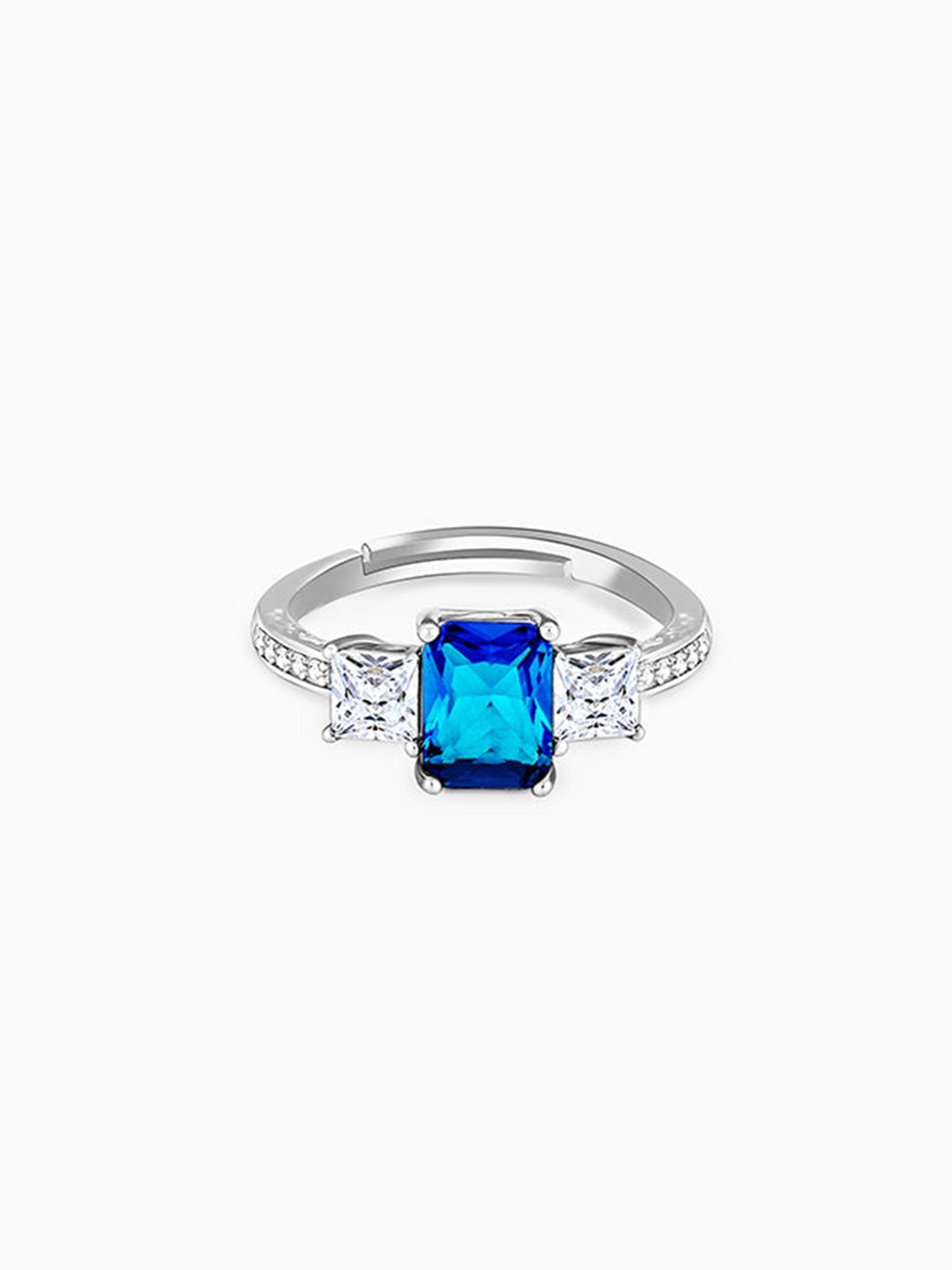 Silver Aqua Blue Baguette Ring