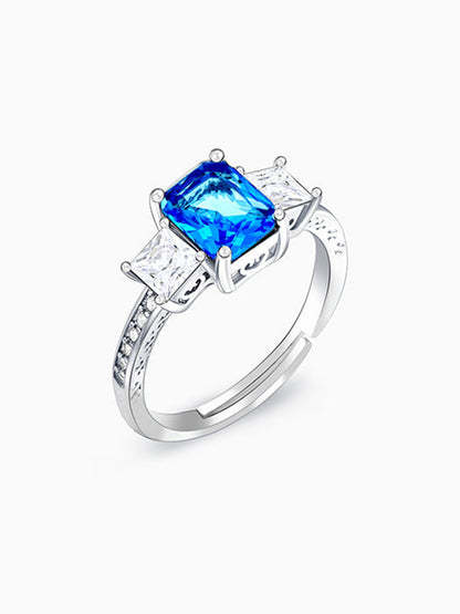 Silver Aqua Blue Baguette Ring