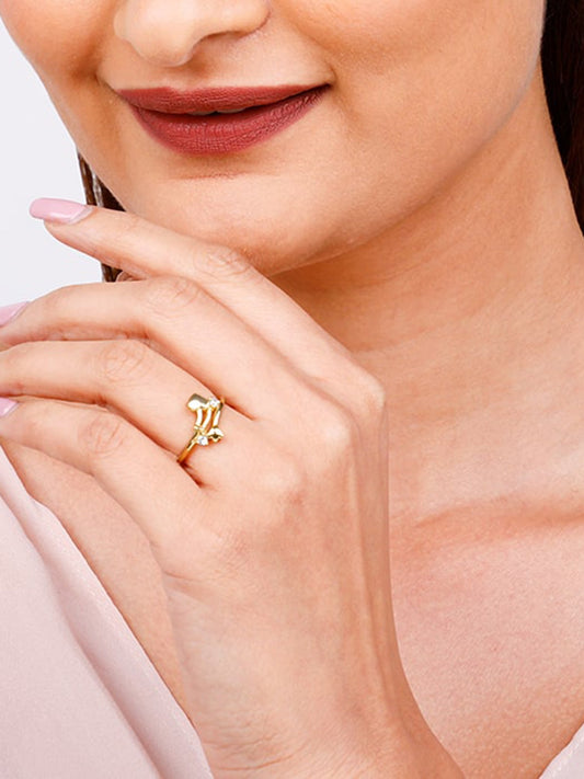 Golden Zircon Studded Blooming Love Ring