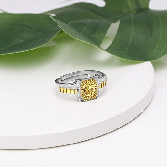 Silver And Golden Graceful Om Ring For Him