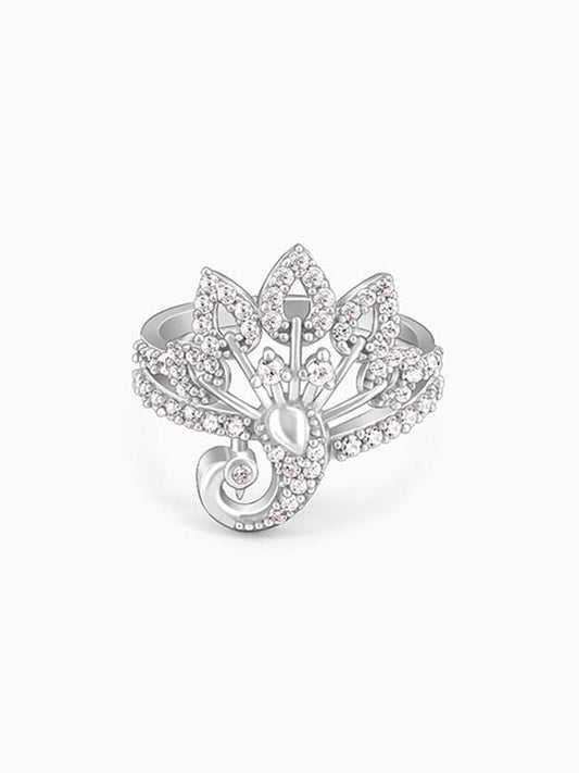 Silver Peacock On a Throne Ring