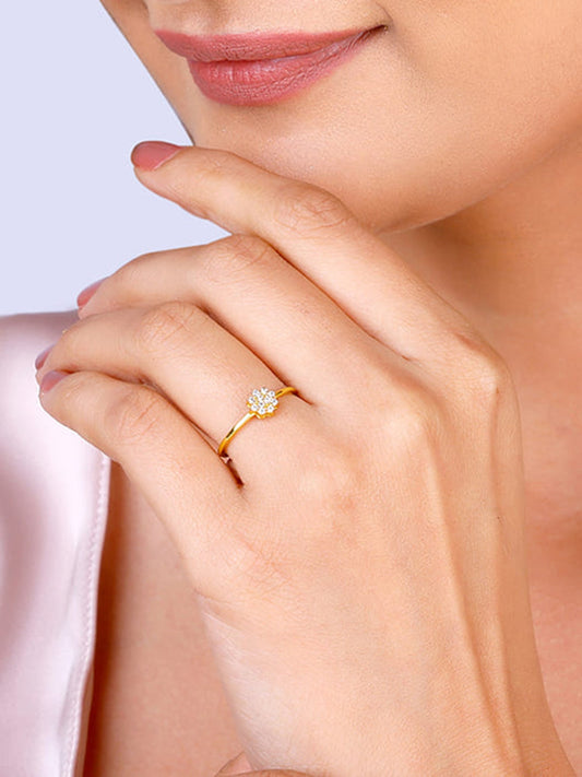 Golden Minimal Floral Ring