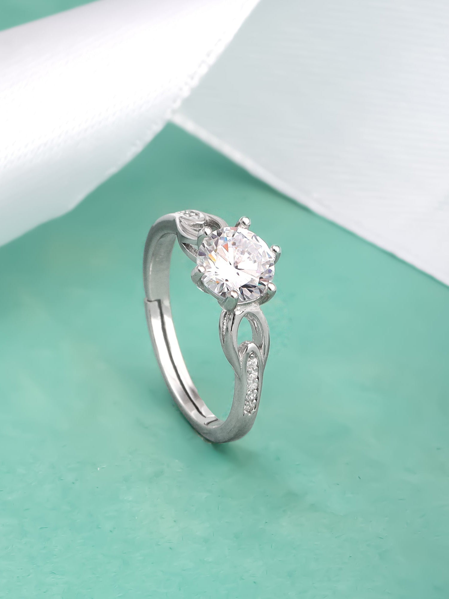 Silver Zircon Sparkling Loop Ring