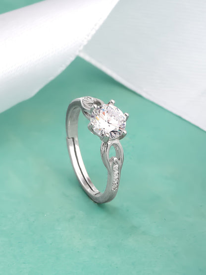 Silver Zircon Sparkling Loop Ring