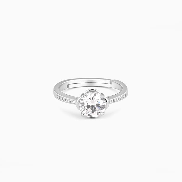 Silver Zircon Shimmer Flower Ring - Image 1