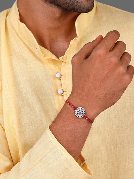 Oxidised Silver Sphere Flower Rakhi