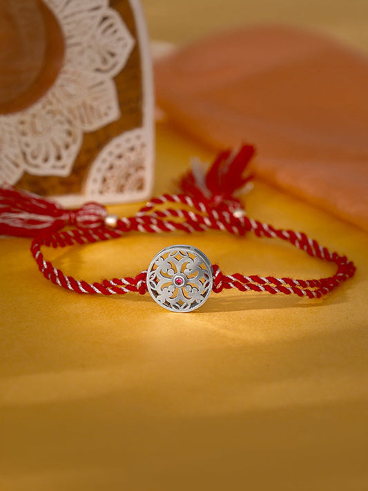 Oxidised Silver Sphere Flower Rakhi
