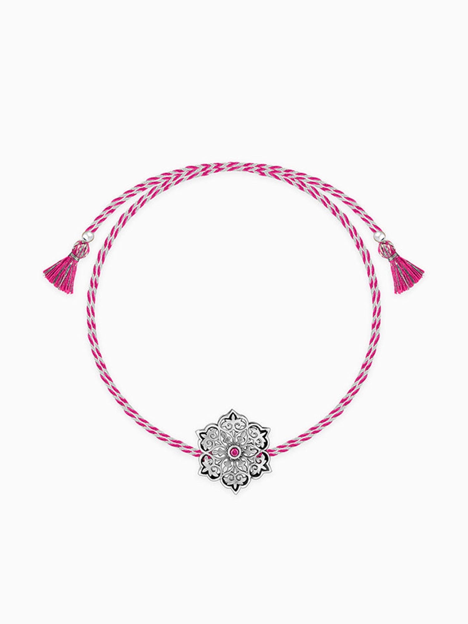 Oxidised Silver Pink Flower Rakhi