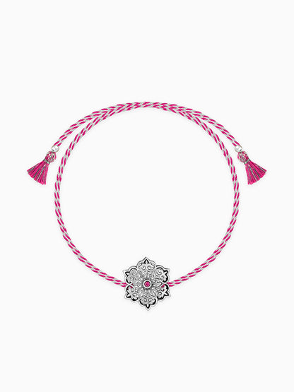 Oxidised Silver Pink Flower Rakhi