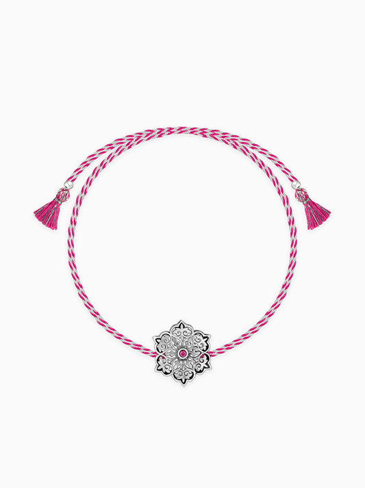Oxidised Silver Pink Flower Rakhi