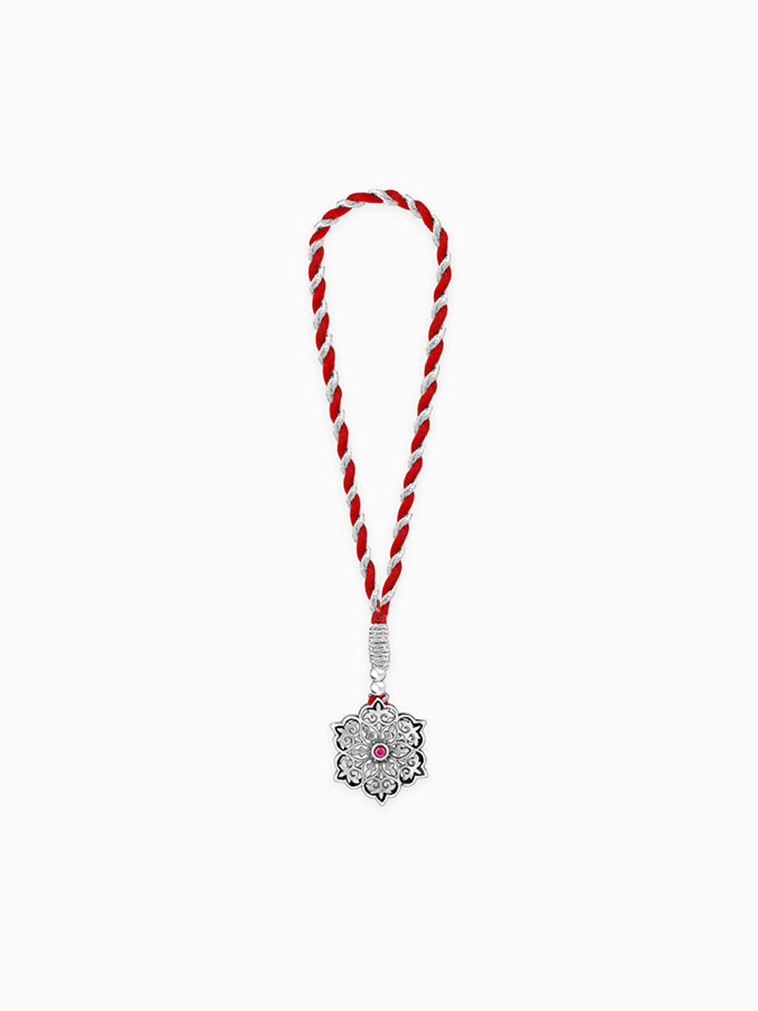 Oxidised Silver Pink Pop Flower Lumba Rakhi