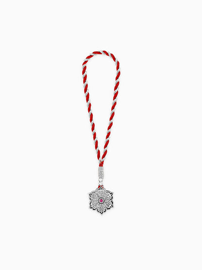 Oxidised Silver Pink Pop Flower Lumba Rakhi