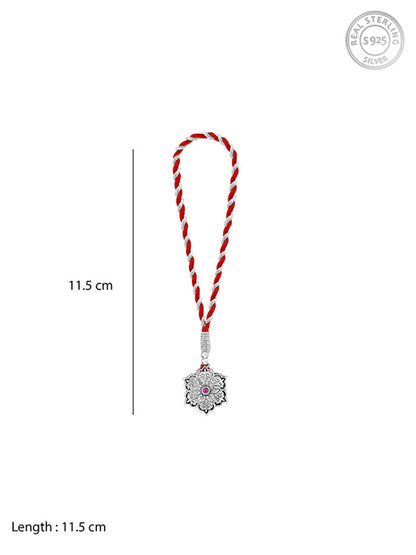 Oxidised Silver Pink Pop Flower Lumba Rakhi