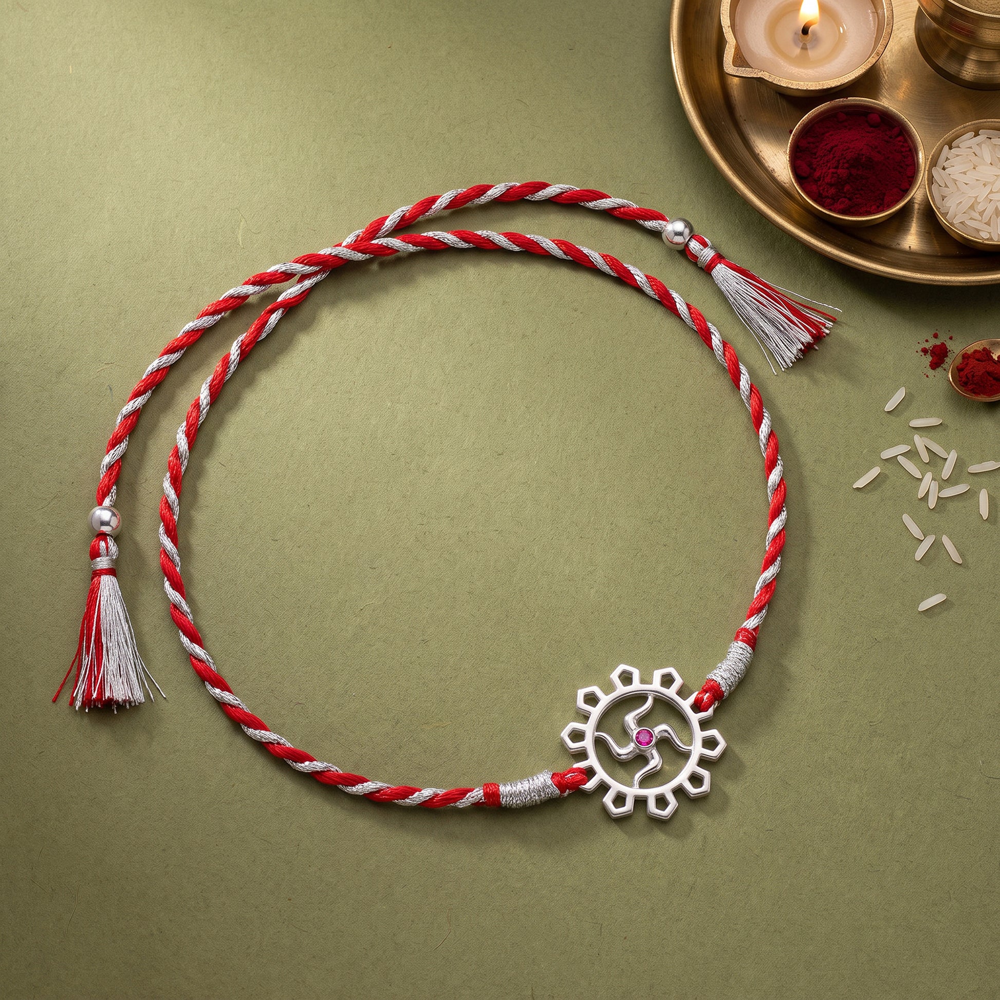 Silver Swastik Bloom Rakhi
