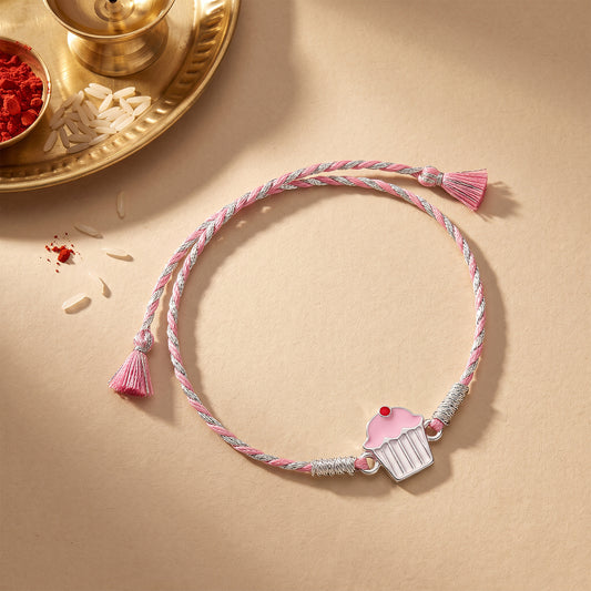 Silver Cup Cake Rakhi for Kids