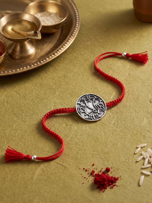 Oxidised Silver Lord Ganesha Sphere Rakhi