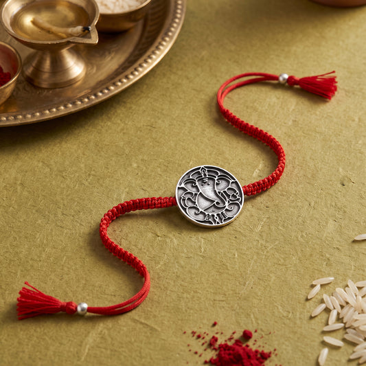 Oxidised Silver Lord Ganesha Sphere Rakhi