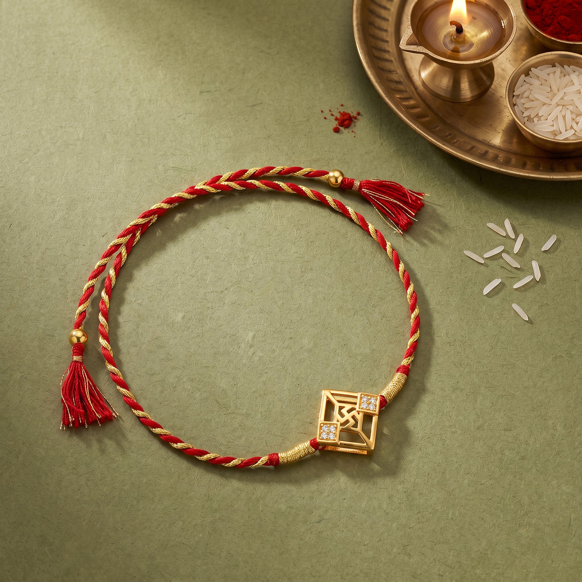 Golden Swastik Square Rakhi