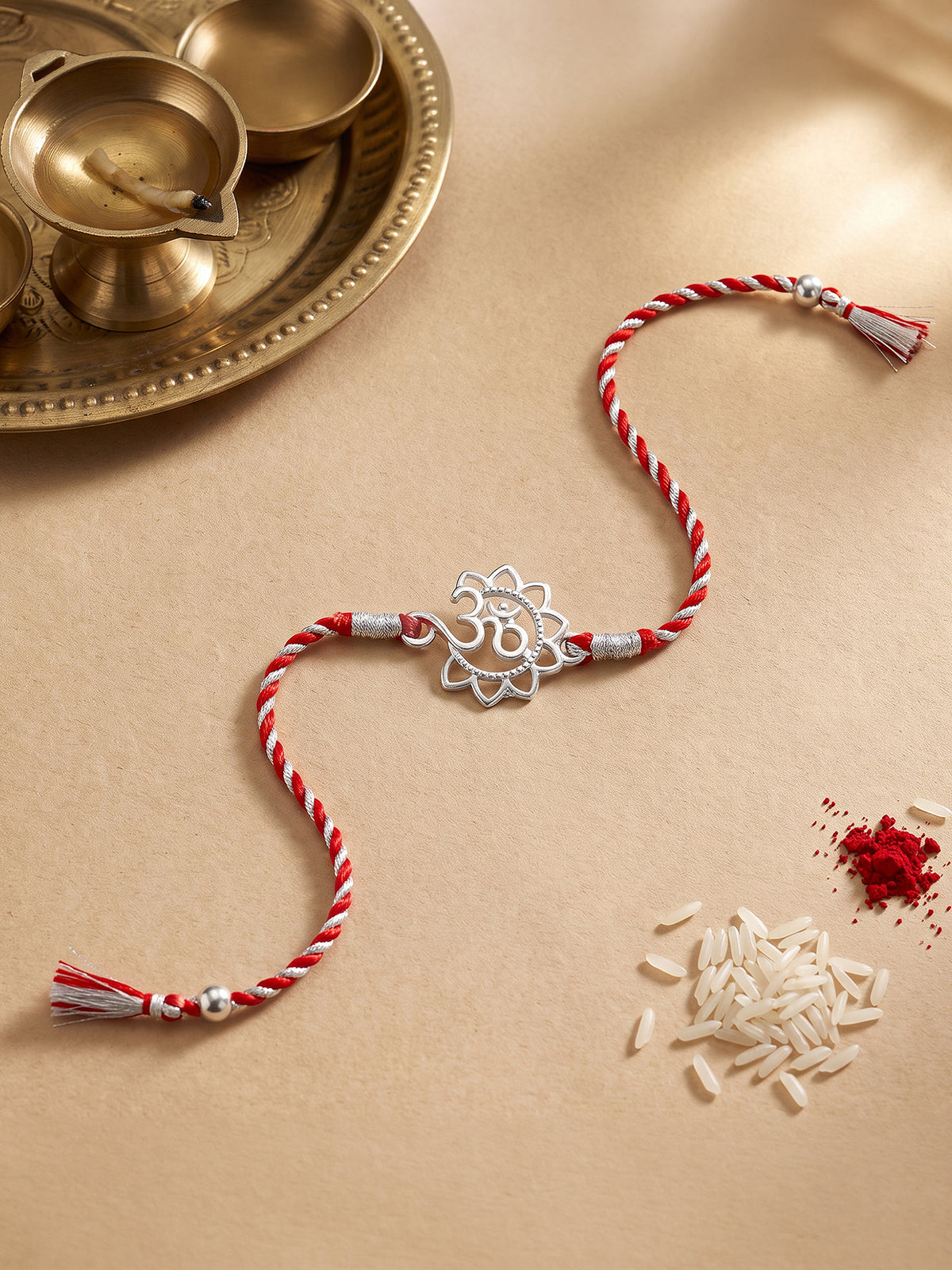 Silver Floral Om Rakhi