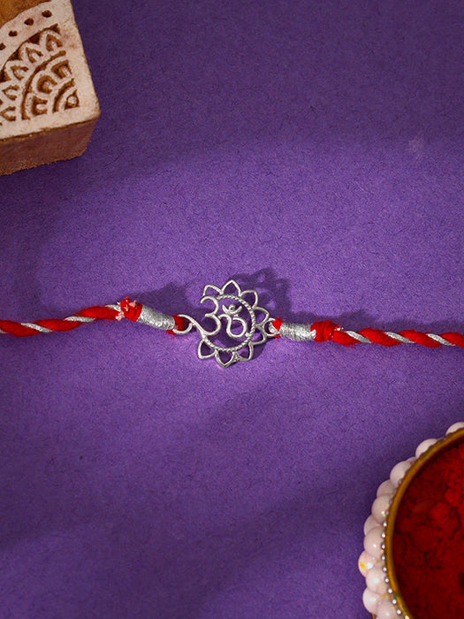 Silver Floral Om Rakhi