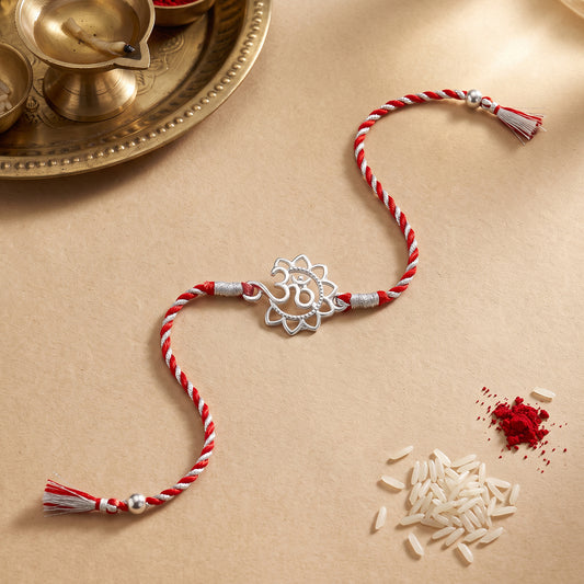 Silver Floral Om Rakhi