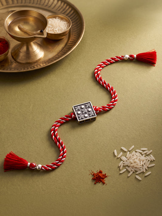 Oxidised Silver Square Rakhi