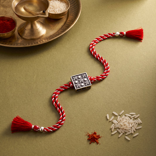 Oxidised Silver Square Rakhi