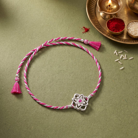 Silver Floral Sparkle Rakhi