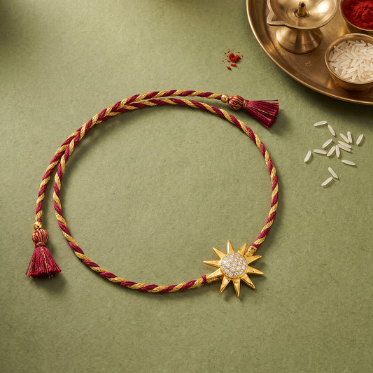 Golden Sparkling Sun Rakhi