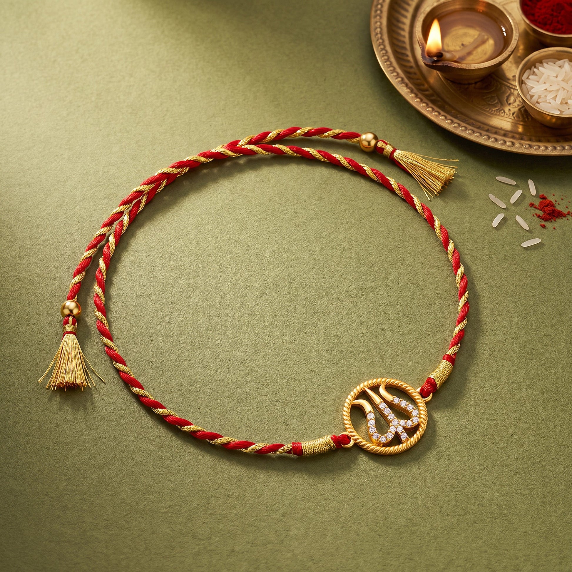 Golden Divine Trishula Rakhi
