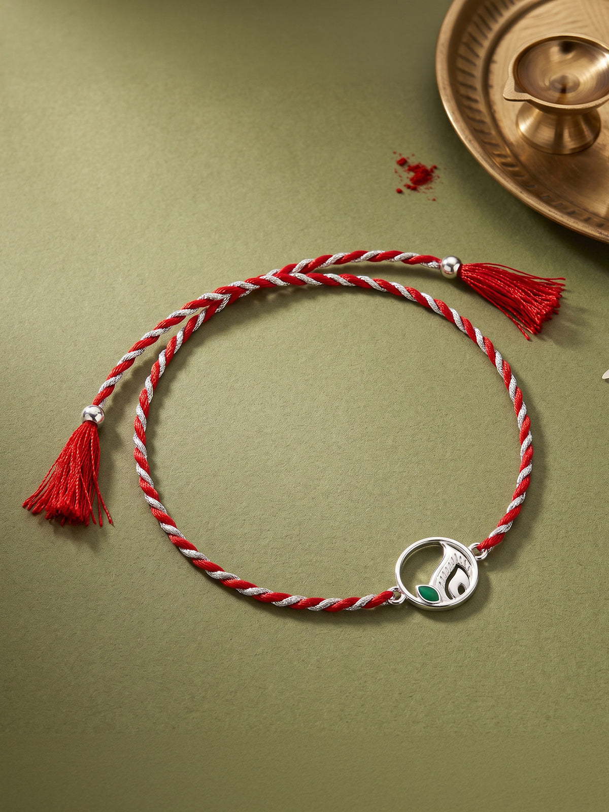 Silver Peacock Feather Rakhi